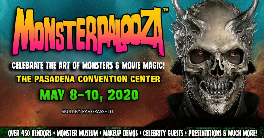 Flyer for Monsterpalooza. Features a scary monster with a skull head and horns