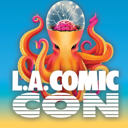 Logo for LA Comic Con. Logo features an octopus with a clear brain