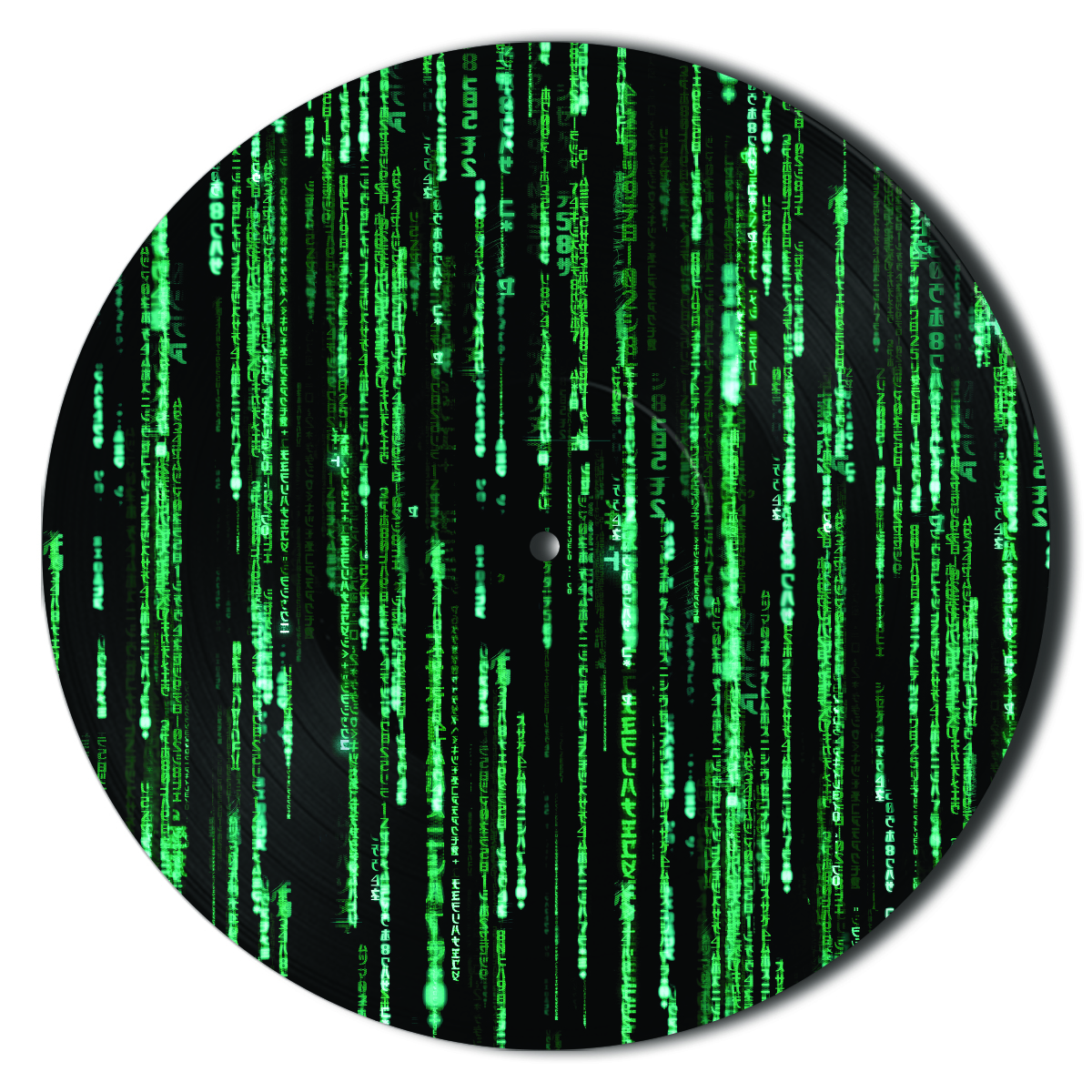 Side A of the vinyl record features an image of the Matrix’s green code