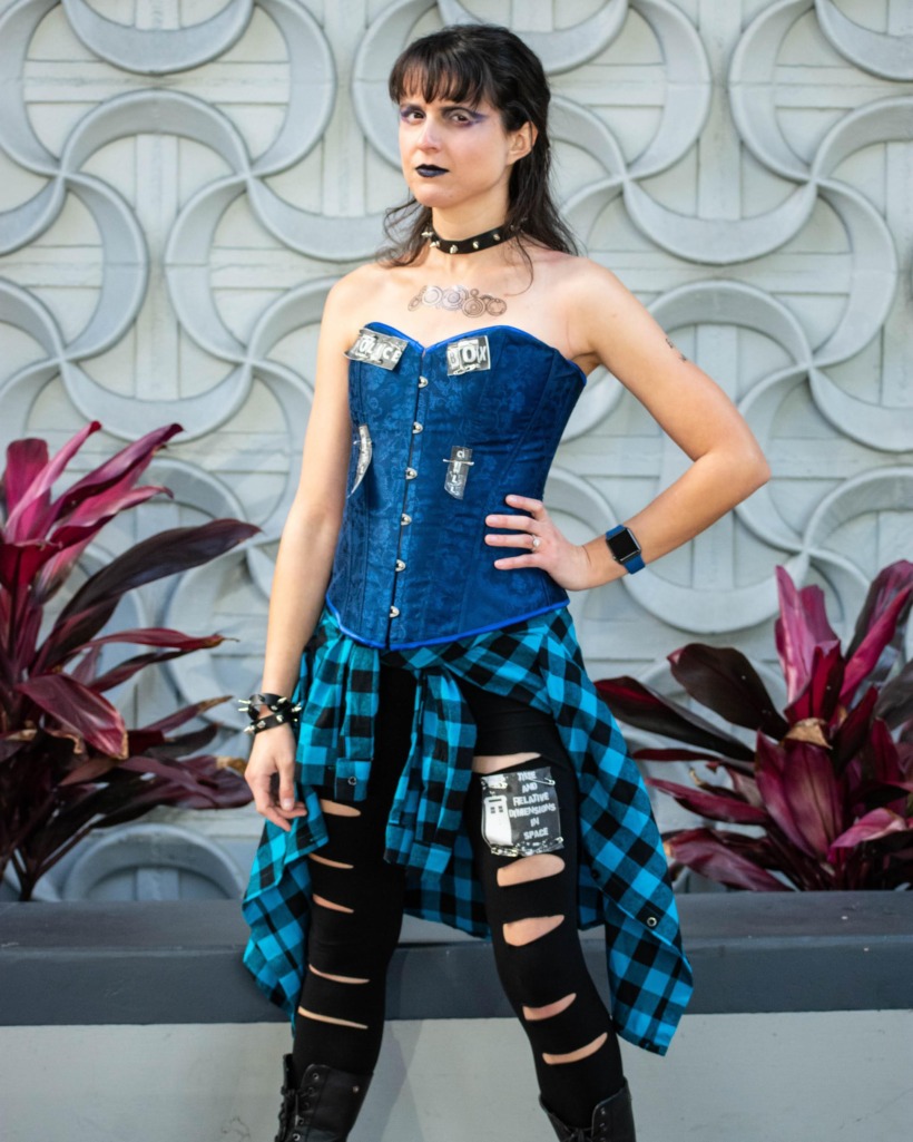 Maddie cosplay as a punk rock version of the TARDIS from Doctor Who