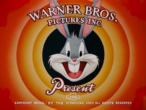 Screen Grab of the Warner bros Pictures Inc Introduction to Looney Tunes. Featuring Bugs Bunny's face in the center