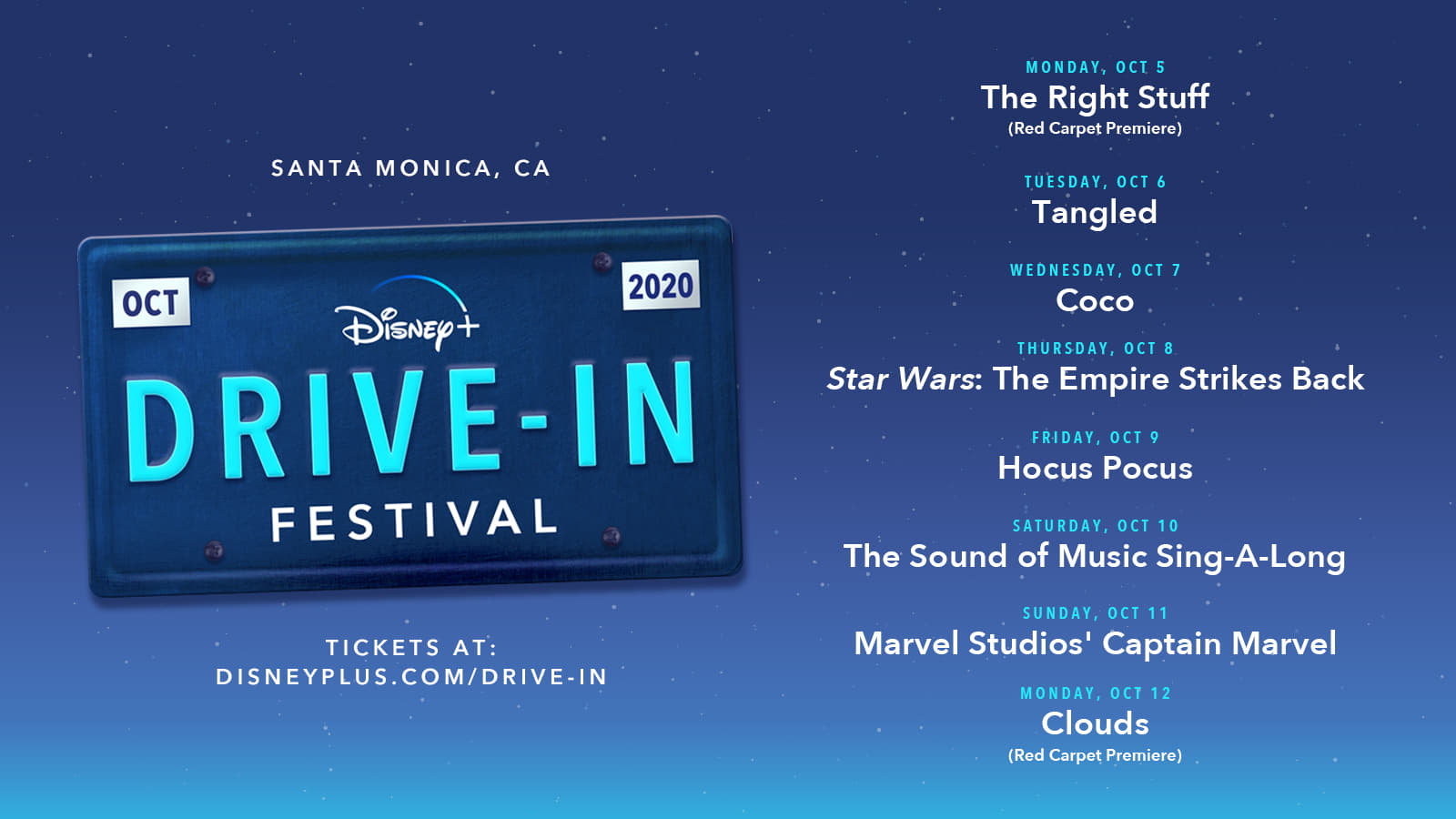 Disney+ Drive-In festival schedule