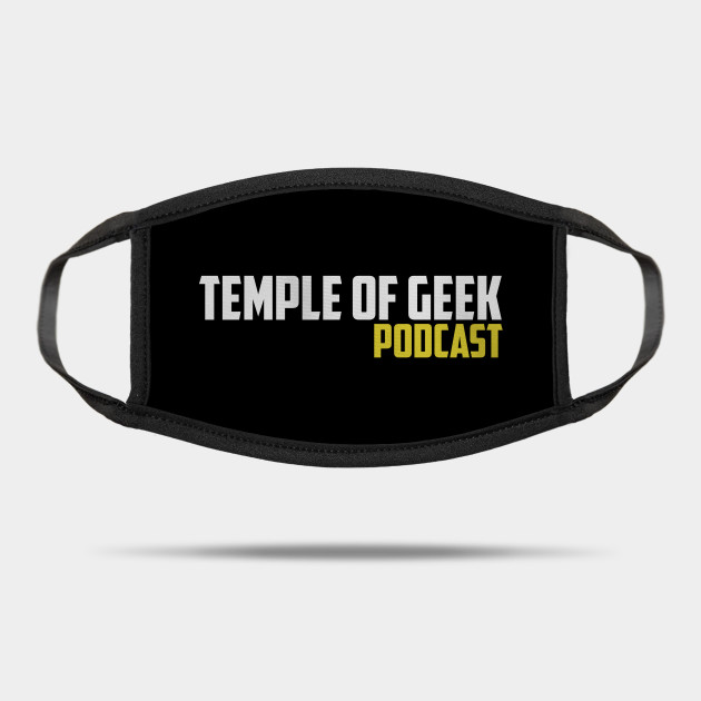 A facemask with the Temple of Geek Podcast Logo