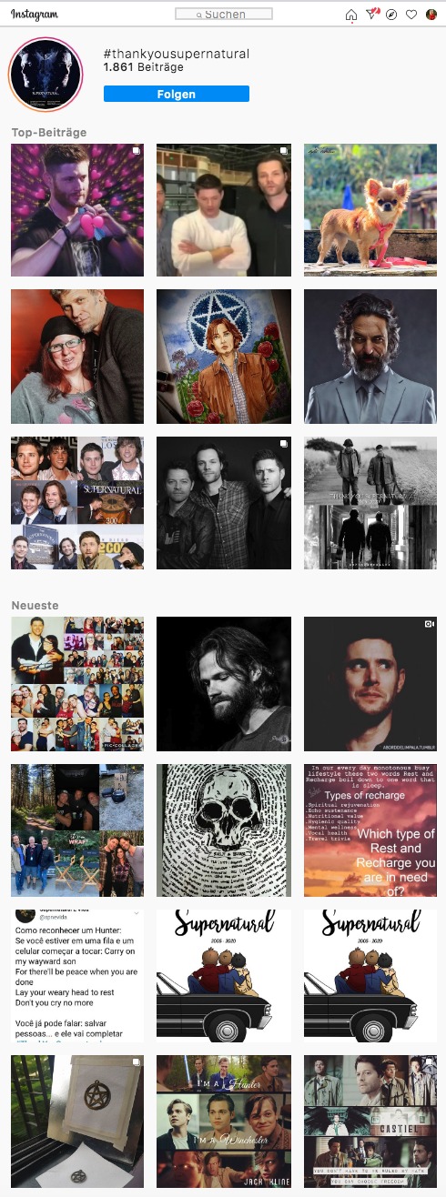 Overview of Instagram posts of many fans of Supernatural