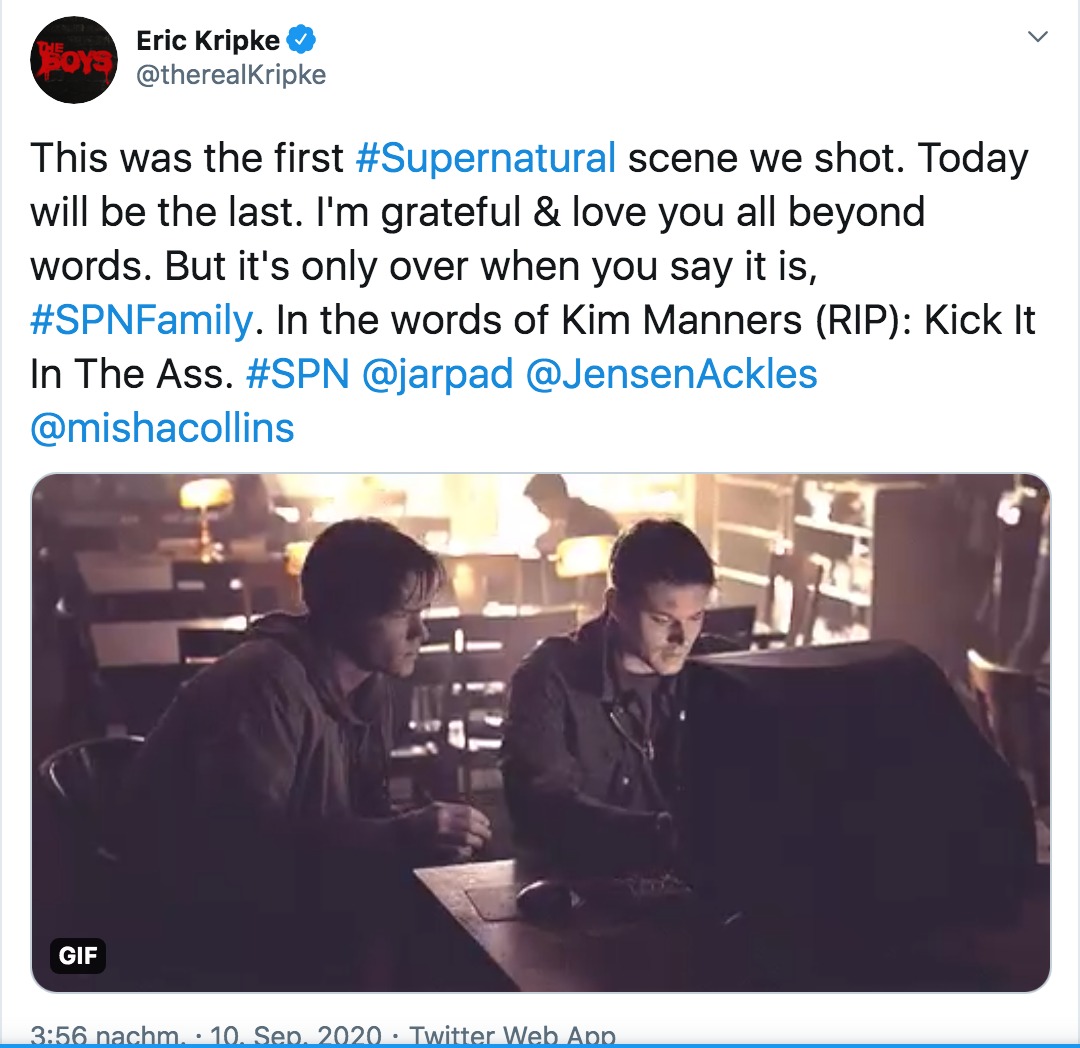 creator eric ripke saying goodbye to Supernatural