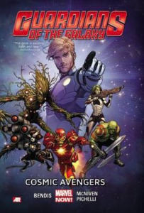 Guardians of the Galaxy gifts - cover of volume 1 with Star Lord, Groot, Iron Man, Rock, Gamora, and Drax