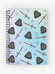 Kylo Ren helmets and lightsabers on a spiral notebook for star wars gift