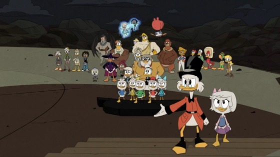 Scrooge is joined by his family- the nephews, Donald, Della, Webby, Beakly, as well as countless other characters from all three seasons of Ducktales