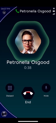 Screenshot from The Lonely Assassins game: a call from Petronella Osgood. Doctor Who" mobile game