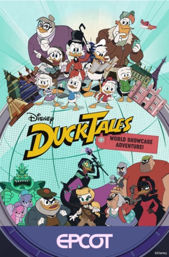 A poster showing many Ducktales characters that will be part of the Epcot attraction