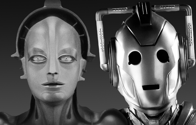 A picture of Metropolis's "Maschinenmensch" robot and Doctor Who's Cybermen