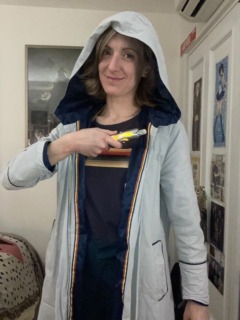 Katie dressed in thirteenth doctor cosplay