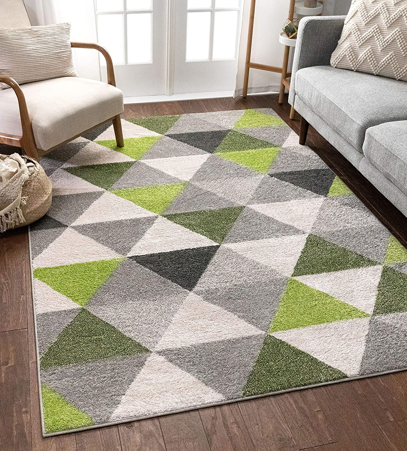 Well Woven Isometry Gold & Grey Modern Geometric Triangle Pattern 5' x 7' Area Rug Soft Shed Free Easy to Clean Stain Resistant