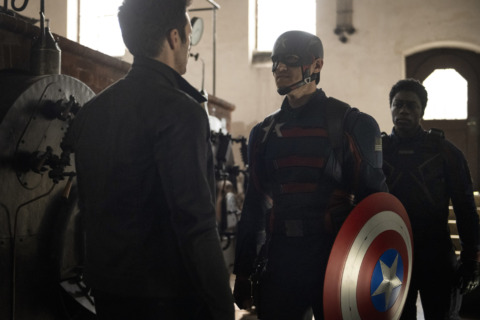 (L-R): Winter Soldier/Bucky Barnes (Sebastian Stan), John Walker (Wyatt Russell), and Lemar Hoskins (Cle Bennett) in Marvel Studios' THE FALCON AND THE WINTER SOLDIER