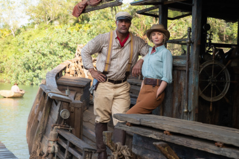 Dwayne Johnson as Frank and Emily Blunt as Lily in Jungle Cruise