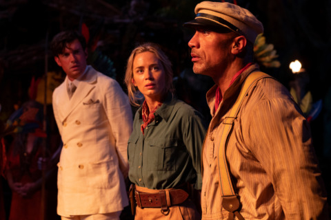 Jack Whitehall as Macgregor, Emily Blunt as Lily and Dwayne Johnson as Frank IN Disney's Jungle Cruise. 