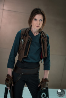 Jen Markham dressed as Jyn Erso.