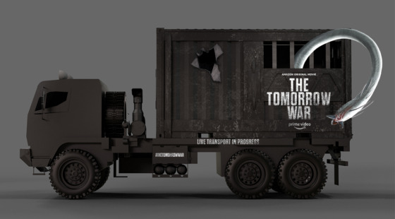 "The Tomorrow War" Amazon Prime Video military truck for the White Spikes takeover event