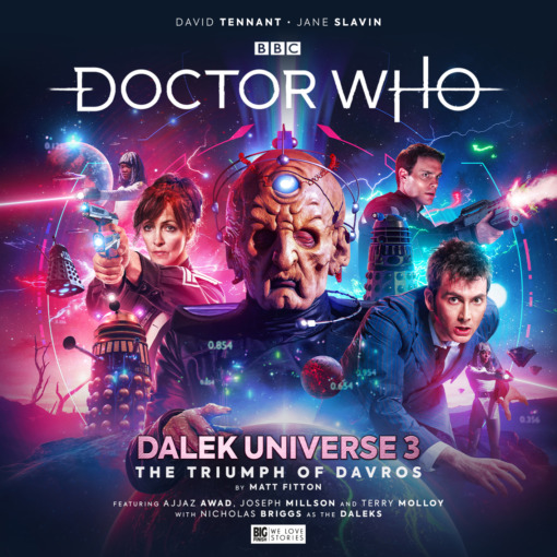 The cover for "The Triumph of Davros" featuring Anya Kingdom, Davros, the Tenth Doctor, and a few Movellans and Daleks