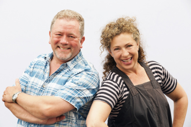 A picture of Alex Kingston (River Song) and Jon Culshaw (the Brigadier)