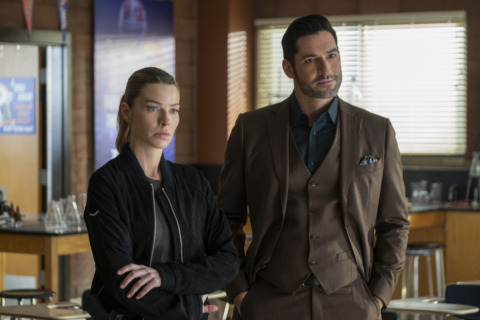 LUCIFER (L to R) LAUREN GERMAN as CHLOE DECKER and TOM ELLIS as LUCIFER MORNINGSTAR in episode 511 of LUCIFER