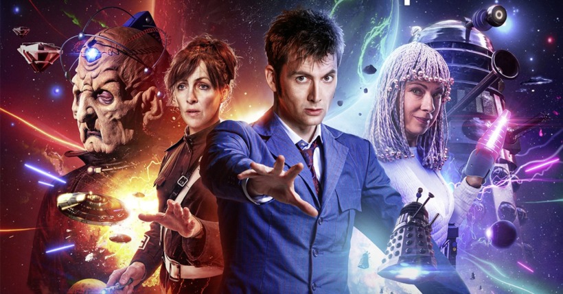the cover for Dalek Universe 3 featuring Davros, Anya Kingdom, the 10th Doctor, and River Song