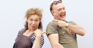 Alex Kingston (River Song) and Tim Treloar (The 3rd Doctor)