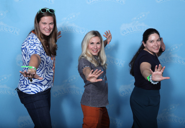 Photo op at GalaxyCon Raleigh. Ashley Cox, Ashley Eckstein and Kristen Chavez 'use the Force' in their pose.