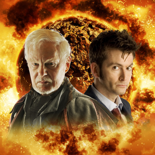 artwork featuring Sir Derek Jacobi as the War Master and David Tennant as the Tenth Doctor