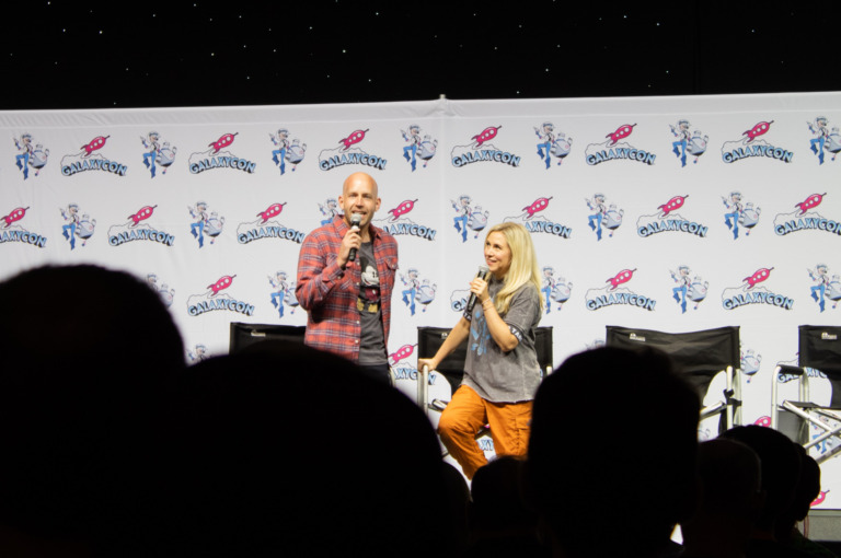 Bret Iwan and Ashley Eckstein at their Voice Your Dreams panel at GalaxyCon Raleigh.