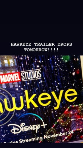 Jeremy Renner post from Instagram story of Hawkeye Trailer Announcement prior to official release