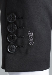 A closeup of an embroidered detail on a DC Comics Joker suit from Fun.com. 