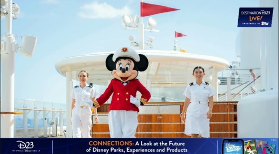 Minnie mouse in a red captain's uniform on board a Disney cruise ship