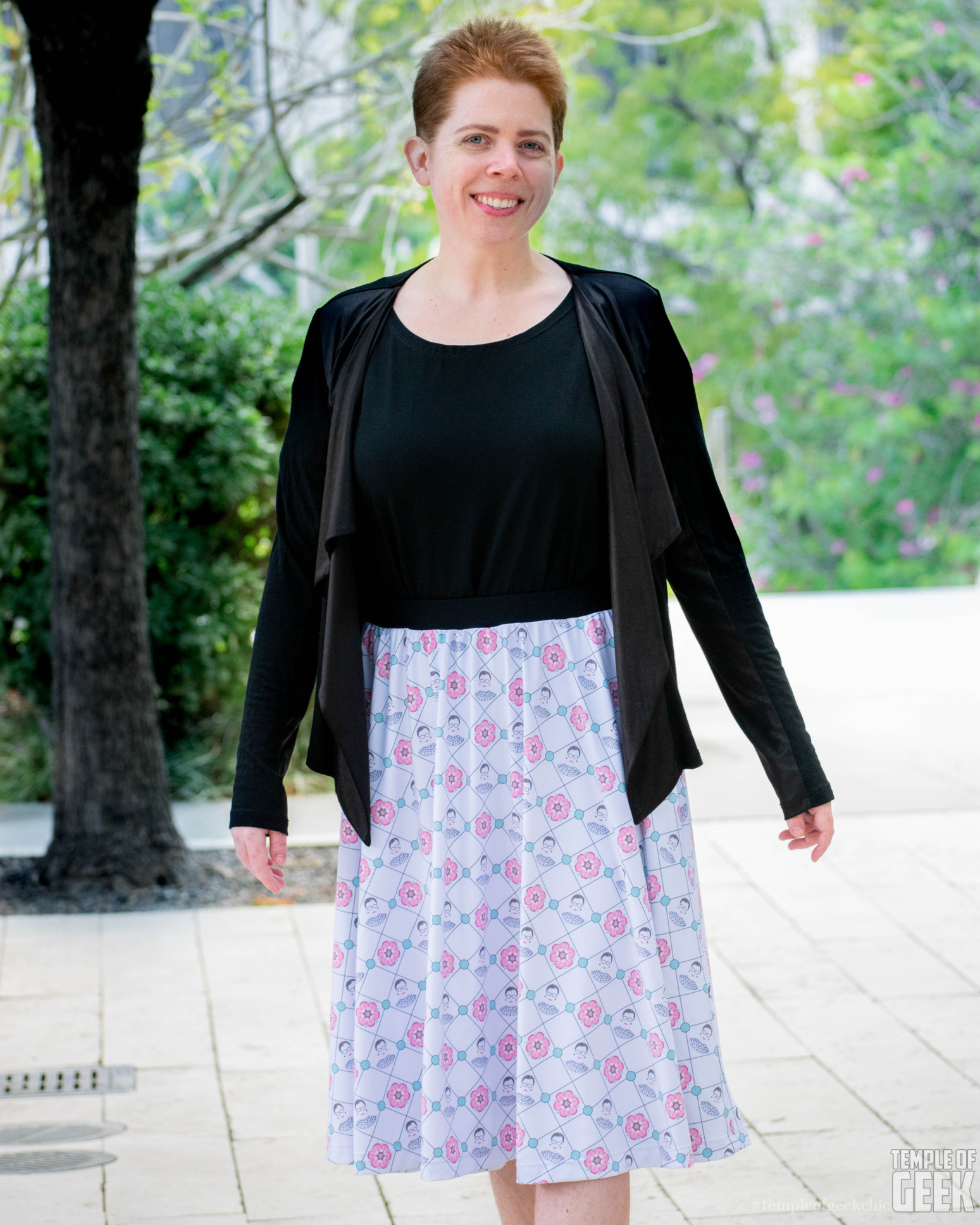 A model at Walt Disney Concert Hall wears a skirt by Heroicouture paying tribute to Ruth Bader Ginsburg.