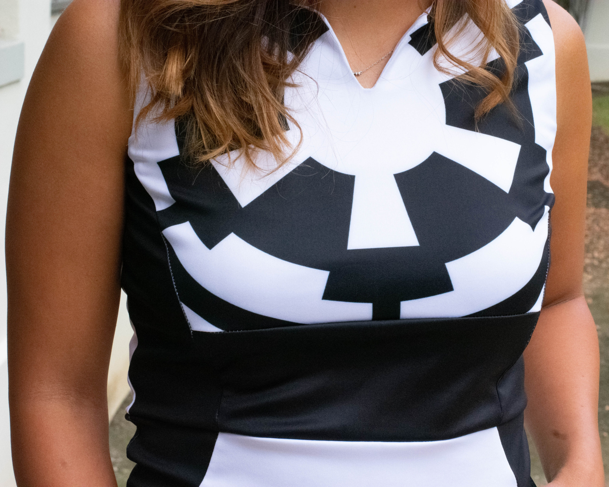 Closeup of the bodice of a Star Wars style dress.