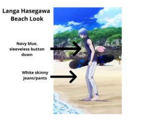 Langa holding a skateboard at the beach standing in front of the ocean - for Langa Hasegawa cosplay