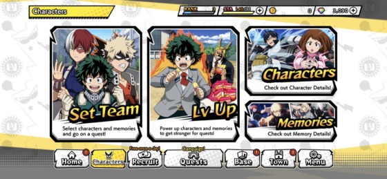 Character screen in My Hero Ultra