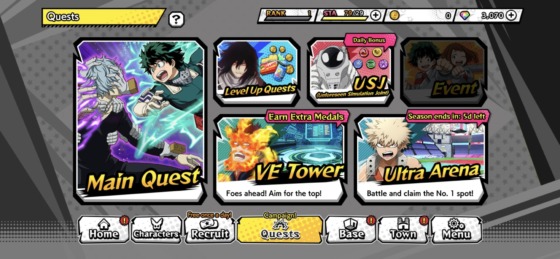 Quest Screen for My Hero Ultra