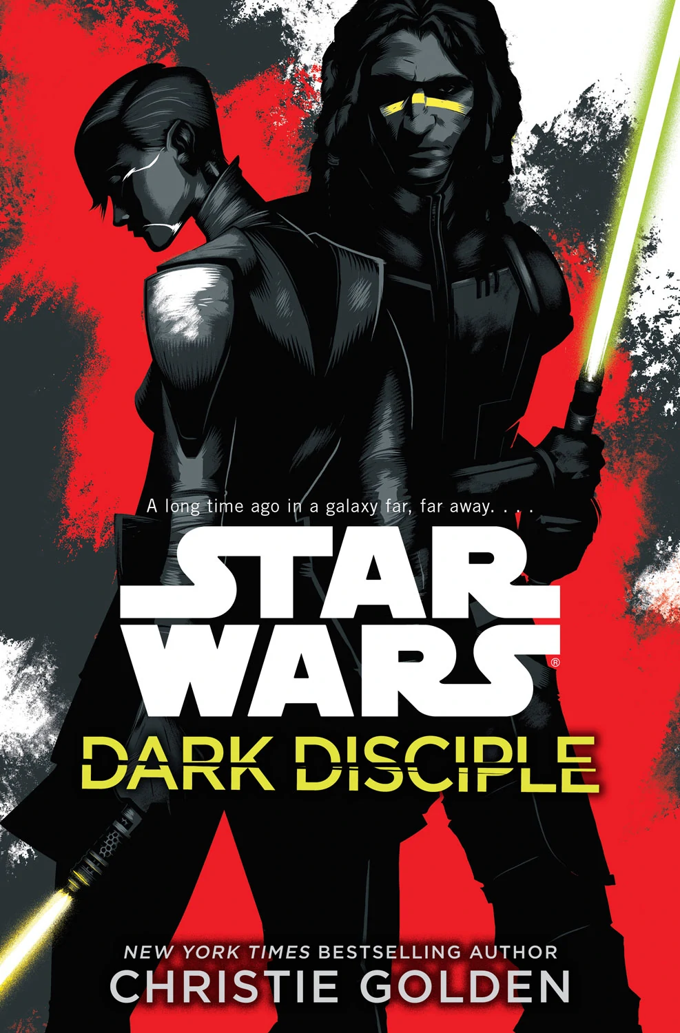 The cover for "Dark Disciple" featuring Ventress- now with a short haircut- and Quinlan Vos- a human male Jedi with a yellow facial tattoo