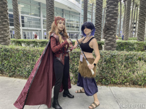 Left to right: Jazmin as Scarlet Witch and Maddie as Inosuke during cosplay connection at wondercon 2022