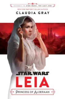 the cover for "Star Wars: Leia, Princess of Alderaan". On the cover is Leia Organa, a human female with dark brown hair- she is wearing a white dress with a hood and a silver belt