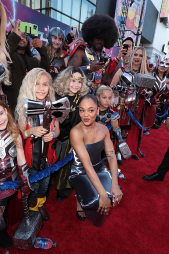 Tessa Thompson greets fans at the Love and Thunder World Premiere at the El Capitan Theatre