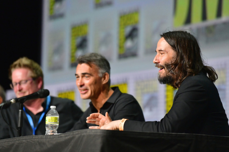 John Wick 4 Panel from Left to Right Andrew Stanton, Chad Stahelski, and Keanu Reeves