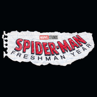 the logo for Freshman year: the word "Spider-Man" is in all caps in a bold red font outlined by a thin blue line, underneath the words "Freshman Year" also in all caps in a thinner, black font. The words appear to be written on a torn-off piece of notebook paper