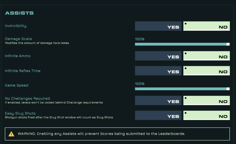  Rollerdrome's assists menu 