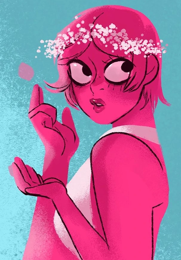 Persephone with a white flower crown from the WebToon