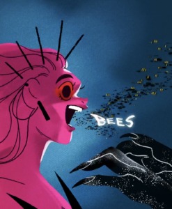 Persephone releases bees from her mouth with her new powers