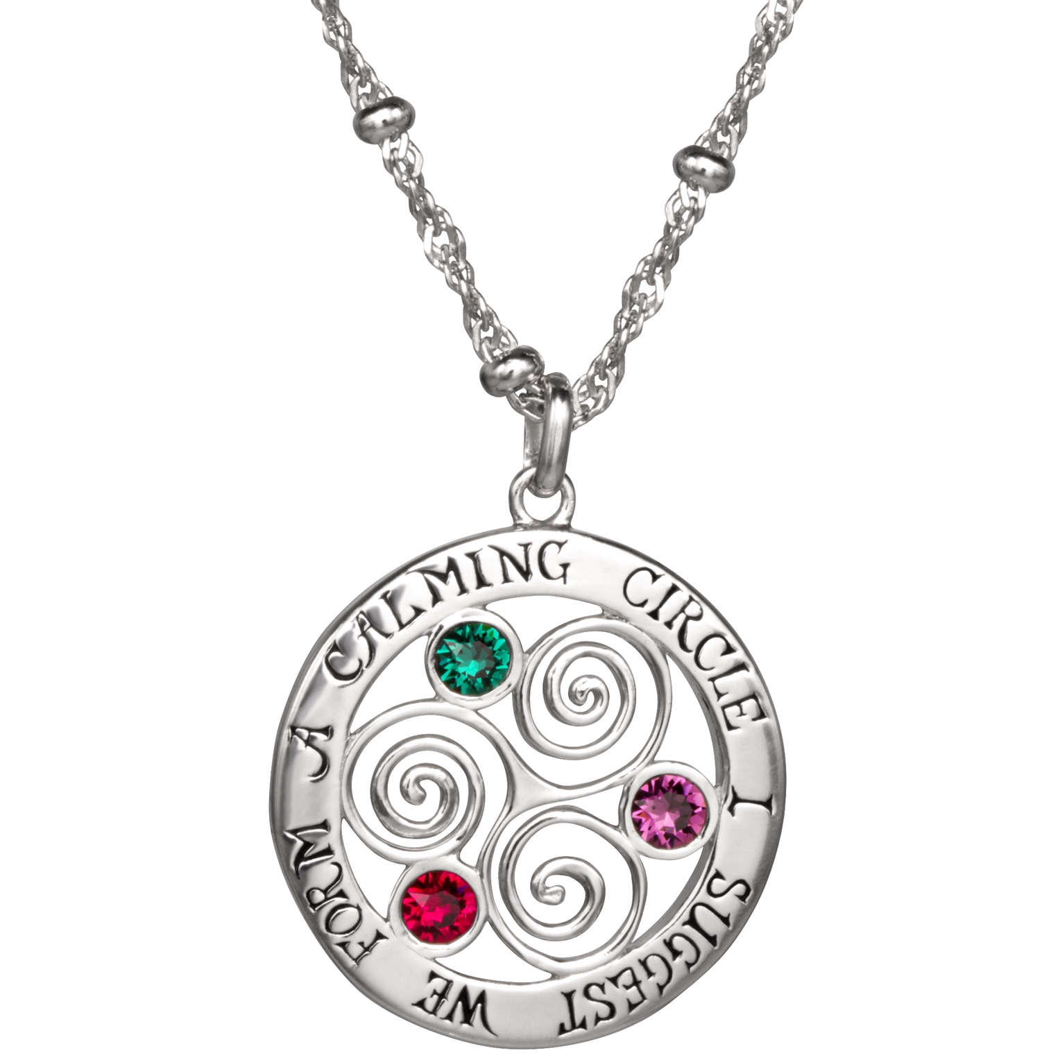 RockLove's Hocus Pocus 2 inspired Calming Circle necklace in sterling silver hangs from a chain.