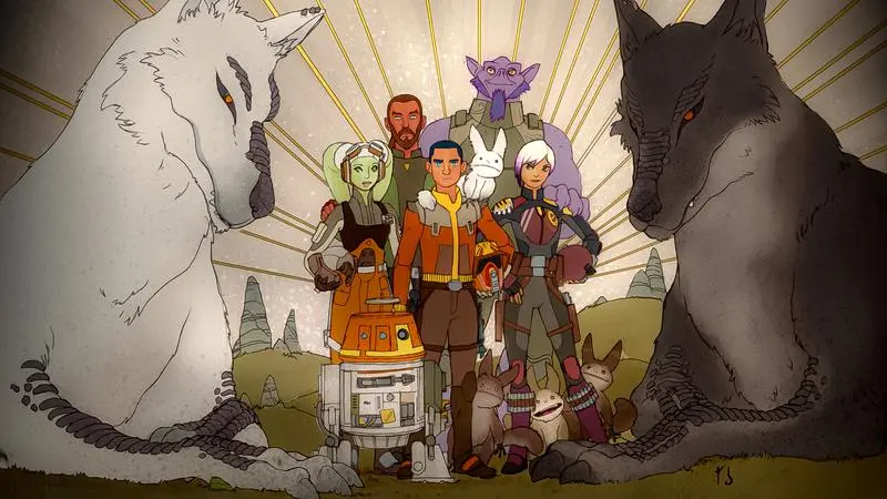 Mural of Hera, Kanan, Ezra, Zeb, Sabine, and Chopper from Star Wars: Rebels