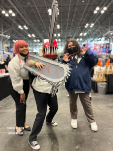 Makima, Power, and Denji cosplayers from the anime Chainsaw Man. AnimeNYC cosplay